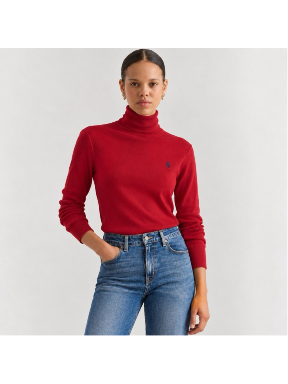Vintage Ralph Lauren Sport 100% Cotton Ribbed Turtleneck Pony Logo Made USA L